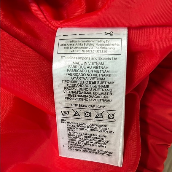 Adidas Originals Red & White Cropped Puffer Jacket - Size S style retro - Picture 8 of 12